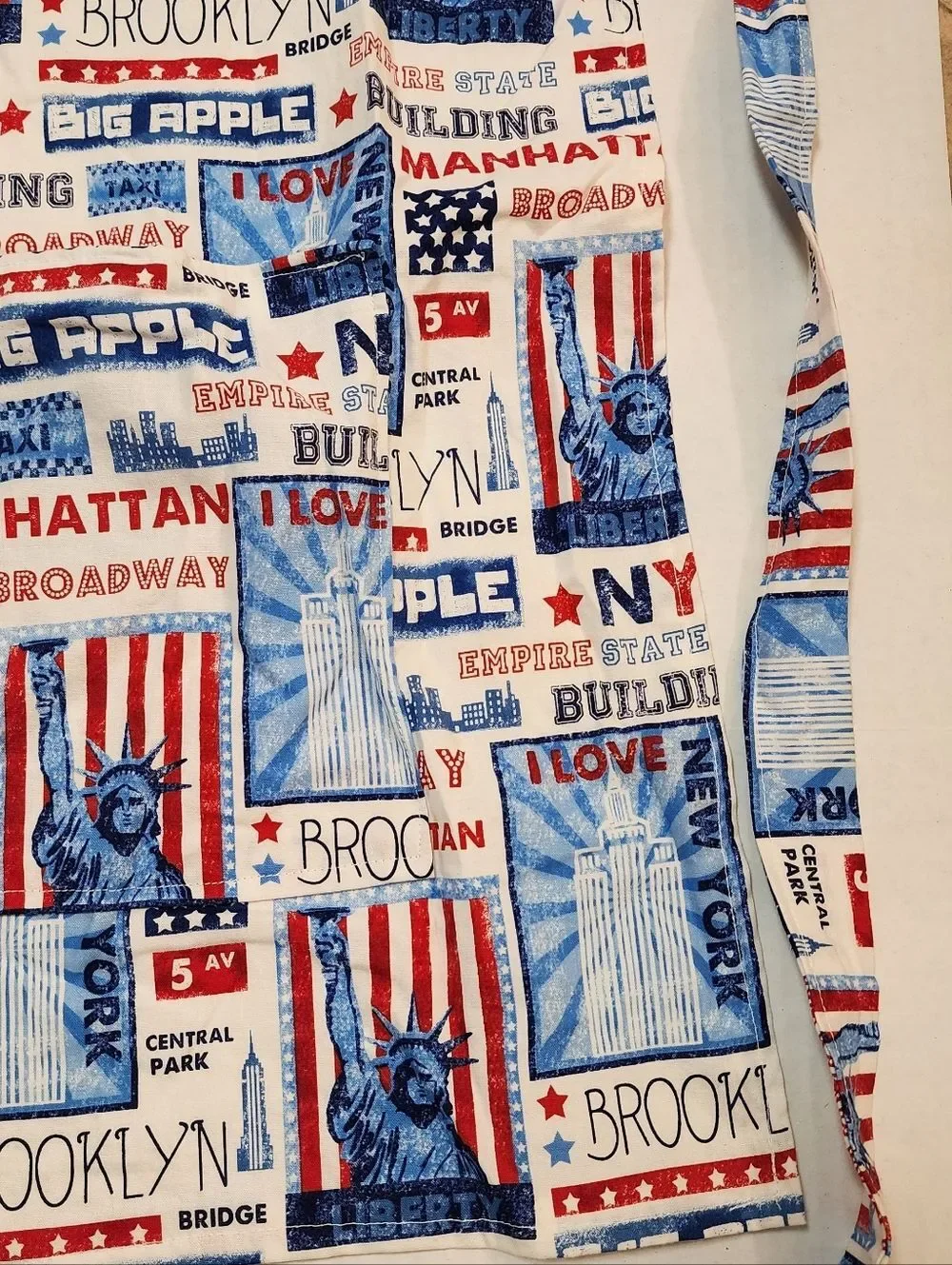 Classic New York Print Cotton  or Cotton blend Apron - Red & Blue Patriotic